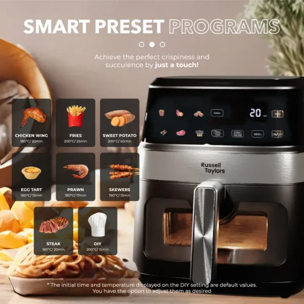 Russell Taylors 3D Visible Window Digital Air Fryer Extra Large (6.5L) Z7 Penggoreng Udara